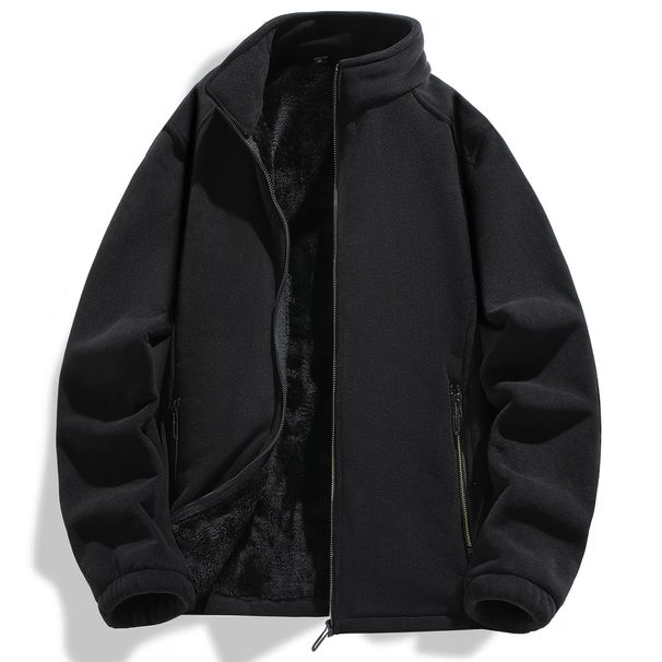 Herren-Winterjacke aus Sherpa-Fleece – Schwerer, warmer Mantel mit offener Vorderseite für große Größen (Schwarz, Marineblau, Dunkelgrau, Armeegrün)_voghion.com