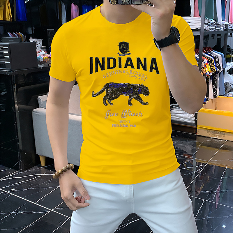 Herren T-Shirt, Kurzarm Modelabel bestickt Leopard doppelt merzerisierte Baumwolle Europäische_voghion.com