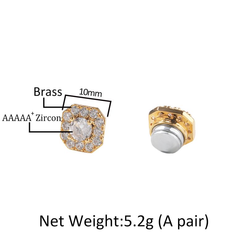 Brincos magnéticos fortes em formato de floco de neve com zircônia redonda de 8 mm, estilo hip-hop europeu e americano, sem furo na parede. Na moda!_voghion.com