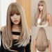 hot selling Light Brown with Bangs Long Straight Synthetic Hair Women Heat Resistant Wigs Golden Layered Cosplay Wig for Party_voghion.com