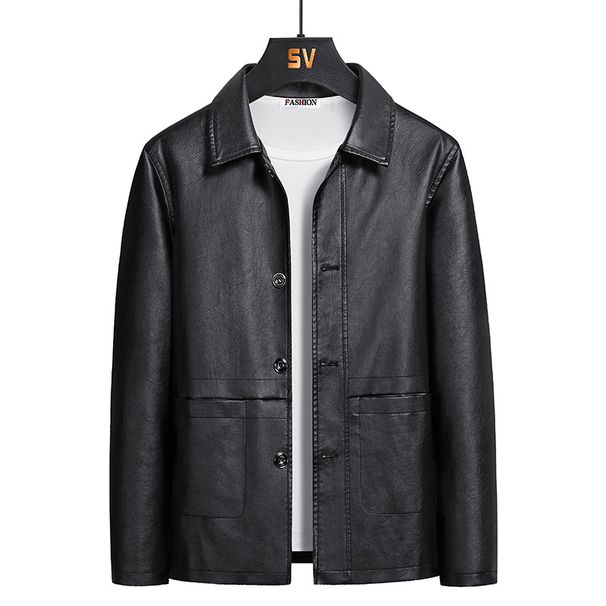 spring and autumn leather jackets for men, middle-aged business casual jackets, suit collars, fitted solid color leather jackets for men wholesale_voghion.com