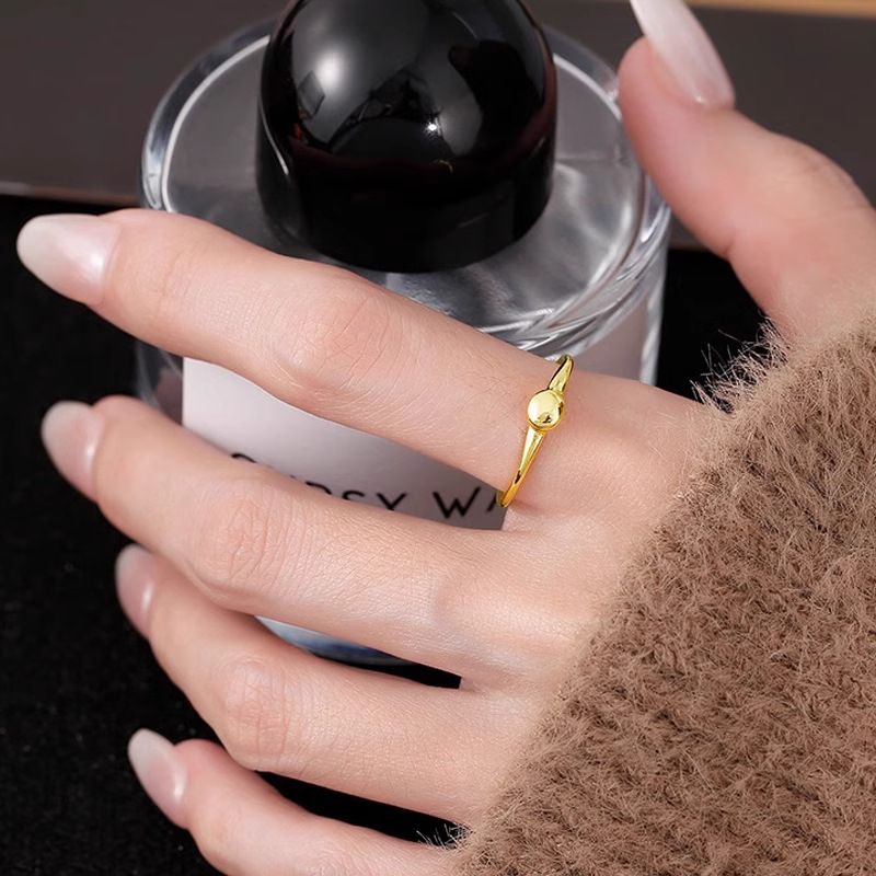 High-Value Round Bead Plain For Women 2025 New Open Adjustable Niche Design Simple Index Finger Ring_voghion.com