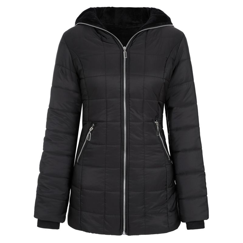 Abbigliamento da donna Giacca da donna a maniche lunghe con cappuccio calda e in pile di cotone per giacca da donna con cerniera di media lunghezza_voghion.com