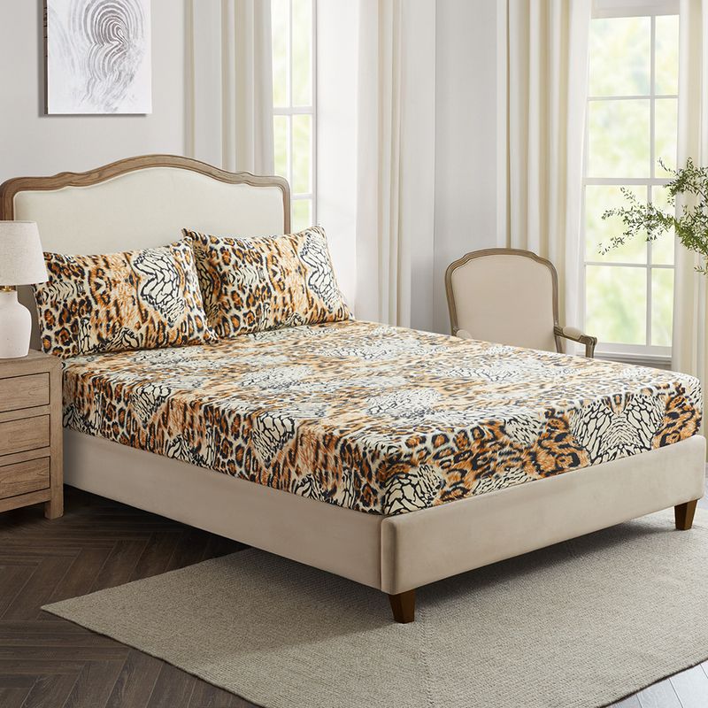 Wild Leopard Print 3D Bed Skirt - Polyester Fitted Sheet Cover Jungle Animal Print Bedroom Decor (Queen/King Size Deep Pocket Wrinkle-Resistant)​_voghion.com