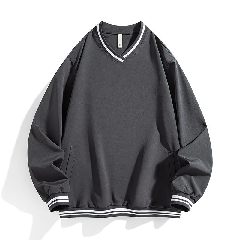 Sweat-shirt homme à col V et empiècements côtelés colorés – Pull tendance printemps/automne, coupe ample et motif discret_voghion.com