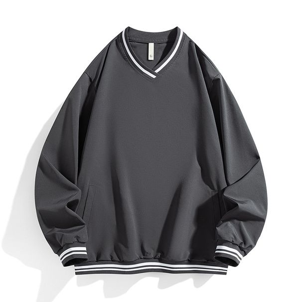 Sweat-shirt homme à col V et empiècements côtelés colorés – Pull tendance printemps/automne, coupe ample et motif discret_voghion.com