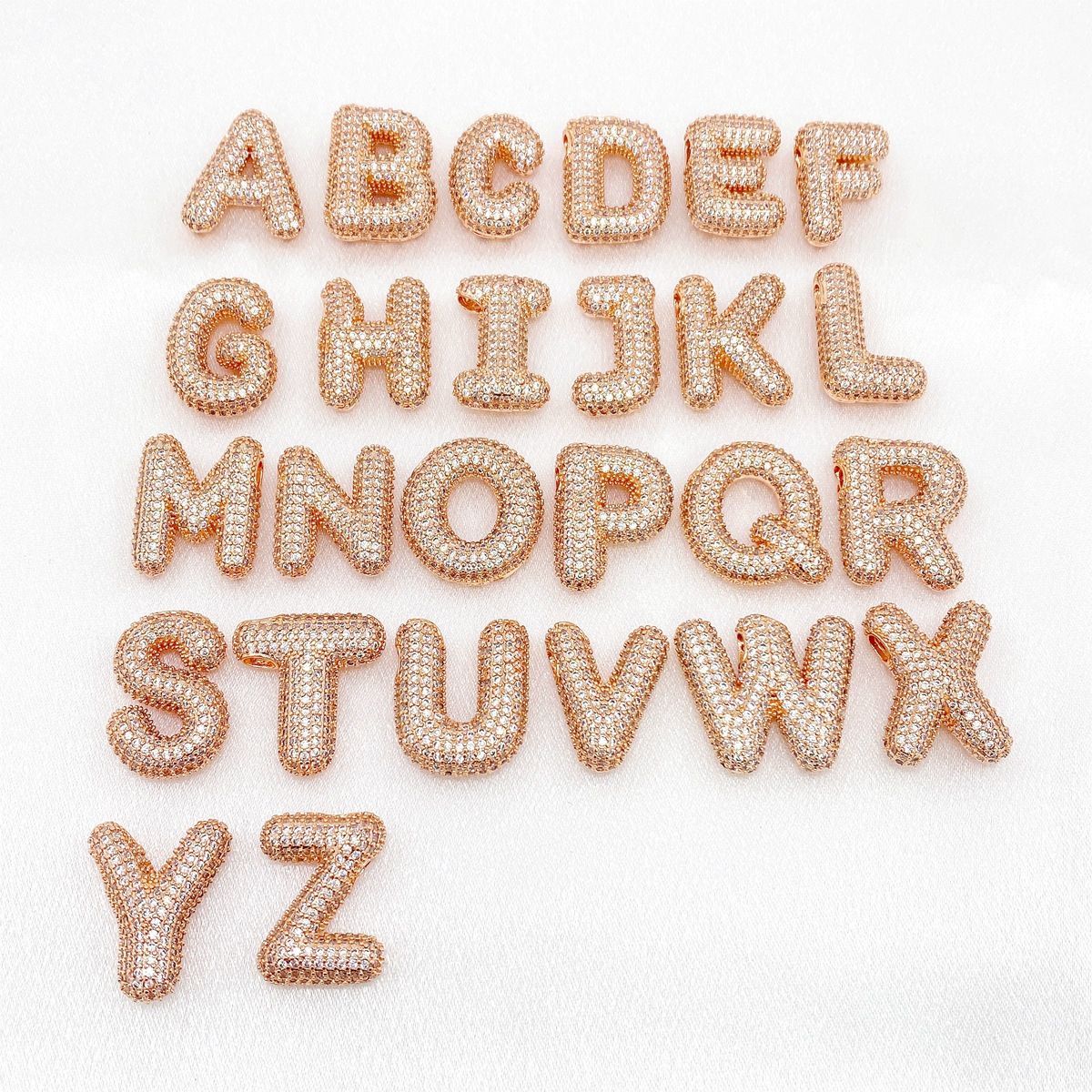 Ciondolo in rame con lettera a palloncino in zircone, accessori multiuso alla moda con catena, gioielli fai da te_voghion.com