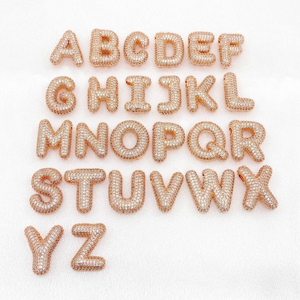 Ciondolo in rame con lettera a palloncino in zircone, accessori multiuso alla moda con catena, gioielli fai da te_voghion.com