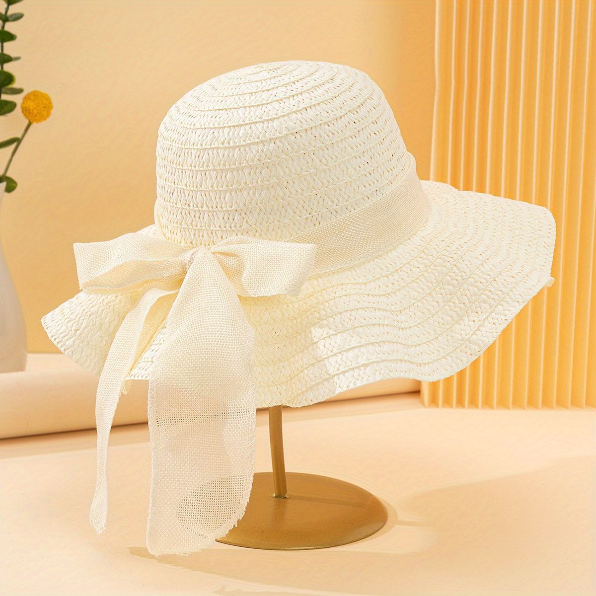 1 cappello da spiaggia con fiocco in paglia di crepe oversize da donna, con protezione solare estiva, adatto per la protezione solare._voghion.com