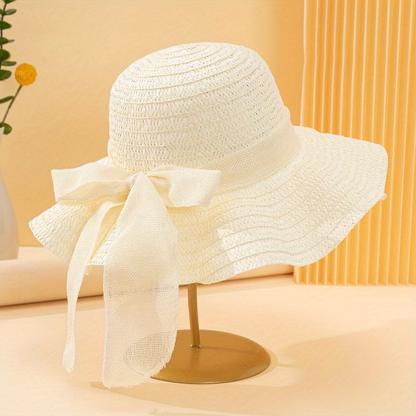 1 cappello da spiaggia con fiocco in paglia di crepe oversize da donna, con protezione solare estiva, adatto per la protezione solare._voghion.com