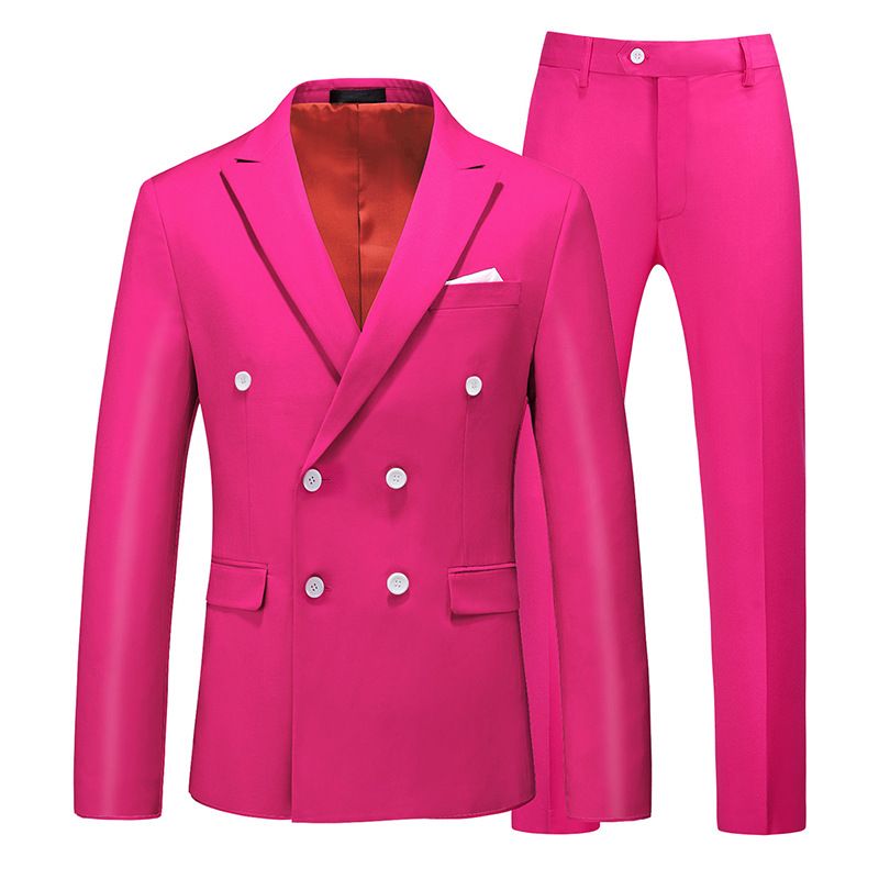 CT recommande principalement ce costume deux pièces pour homme, grande taille, croisé, 15 couleurs unies, ajouré, rose rouge_voghion.com