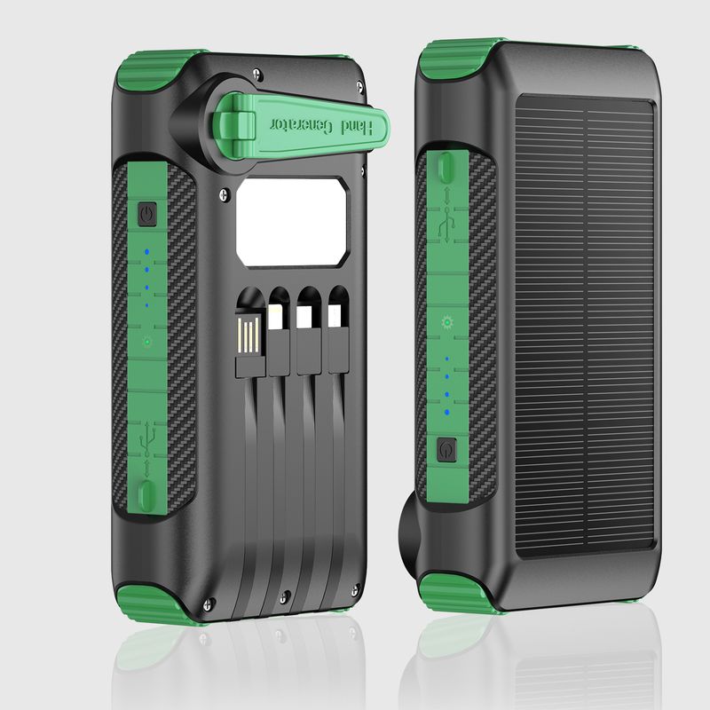 Campeggio all'aperto con alimentazione solare mobile a manovella con cavo integrato, power bank da 30000 mAh ad alta capacità_voghion.com