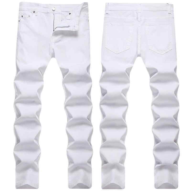Jeans bianchi da uomo di marca alla moda di fascia alta da uomo, piedi sottili personalizzati, tendenza elastica, tendenza alla moda autunno e inverno_voghion.com