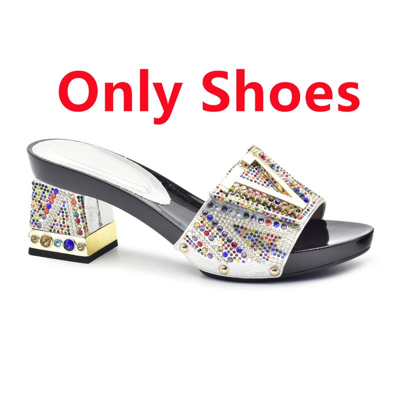 Sandały w kształcie litery V w kolorze diamentowym na kwadratowym obcasie Torebka na buty z kryształkami Wygodny i elegancki zestaw torebek na buty na kolację_voghion.com