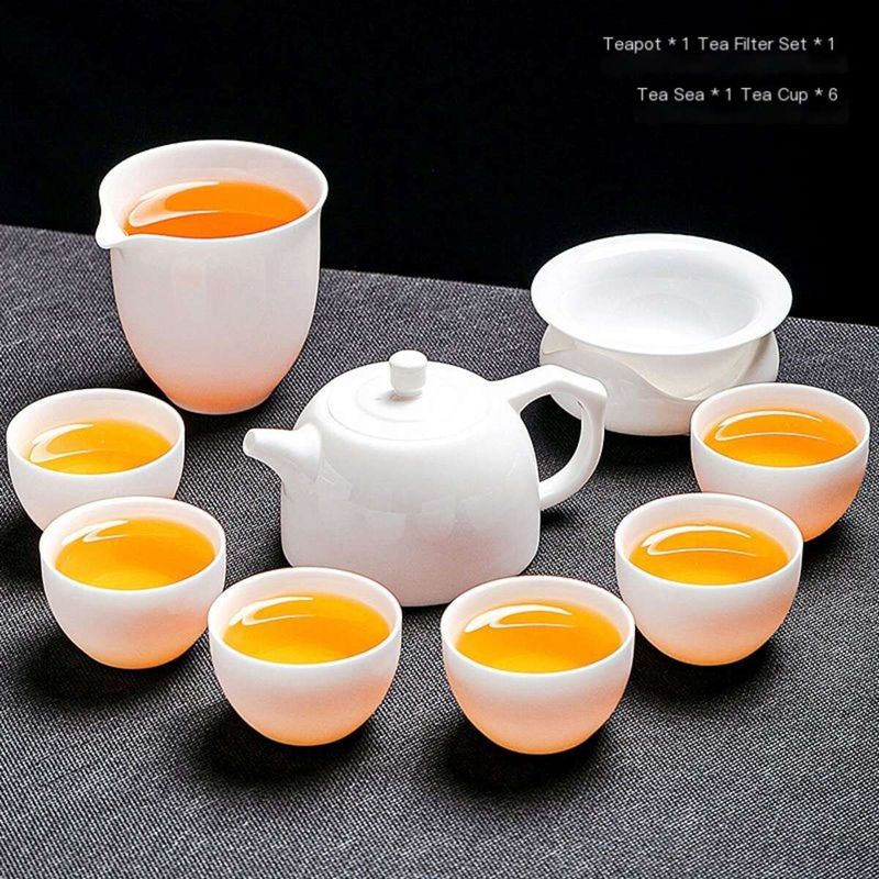 Dehua Sheep Fat Set for Household Light Luxury High end Jade White Porcelain Kung Fu Pot, Tea Cup, Cover and Bowl_voghion.com