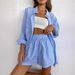 Audday 2024 Spring And Summer Casual Suit Lapel Long Sleeve Solid Color Shirt Top Shorts Two Piece Set_voghion.com