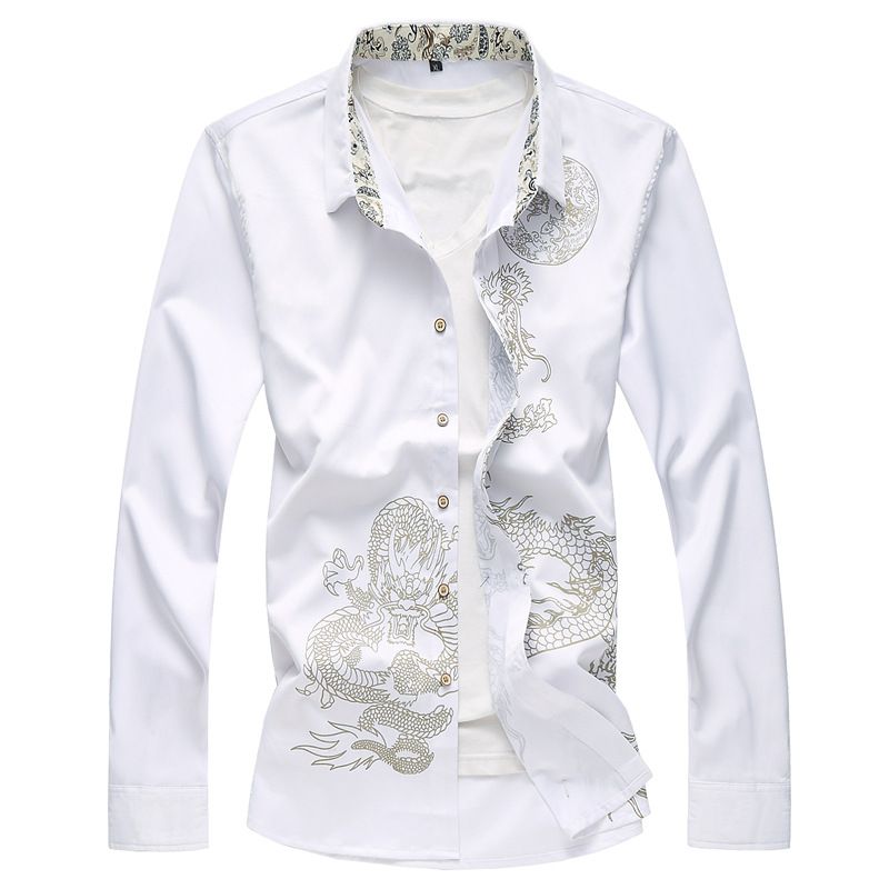 Men's Clothing Fashion Casual Long-sleeved Shirt Printed Men's Bottoming Shirt _voghion.com