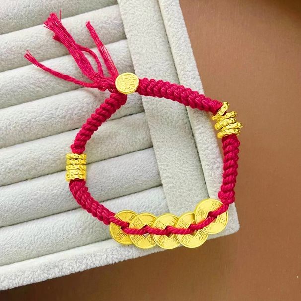 Five Emperor money wrapped hammer bracelet gold-plated gold shop same style men's and women's waist wrapped red rope bracelet supply_voghion.com