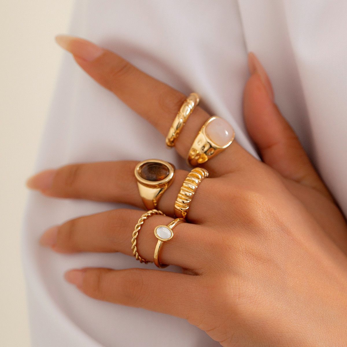 Neues minimalistisches Ringset mit unregelmäßiger Legierung und Persönlichkeit, verdrehte Texturringe für Frauen_voghion.com