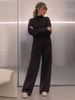 Knitted suit autumn and winter loose high collar pit striped hem sweater knitted pants sweater suit_voghion.com