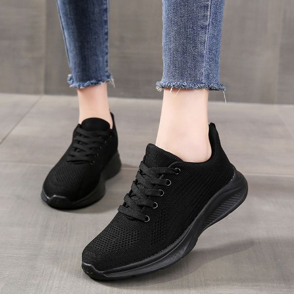 Comfortable all black 2024 spring/summer mesh breathable sports women's soft sole running casual work shoes_voghion.com