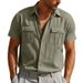 Herren Sommerhemd, amerikanisch, locker, Strand, atmungsaktiv, lässig, Leinen, mehrere Taschen, geknöpft, Arbeitskleidung, kurzärmelig_voghion.com