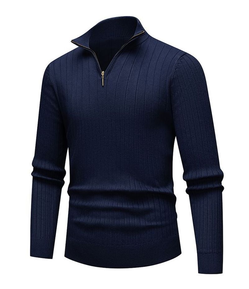 Maglione da uomo in maglia con cerniera parziale, collo alto, vestibilità slim, traspirante, in poliestere, casual invernale, per viaggi di lavoro_voghion.com