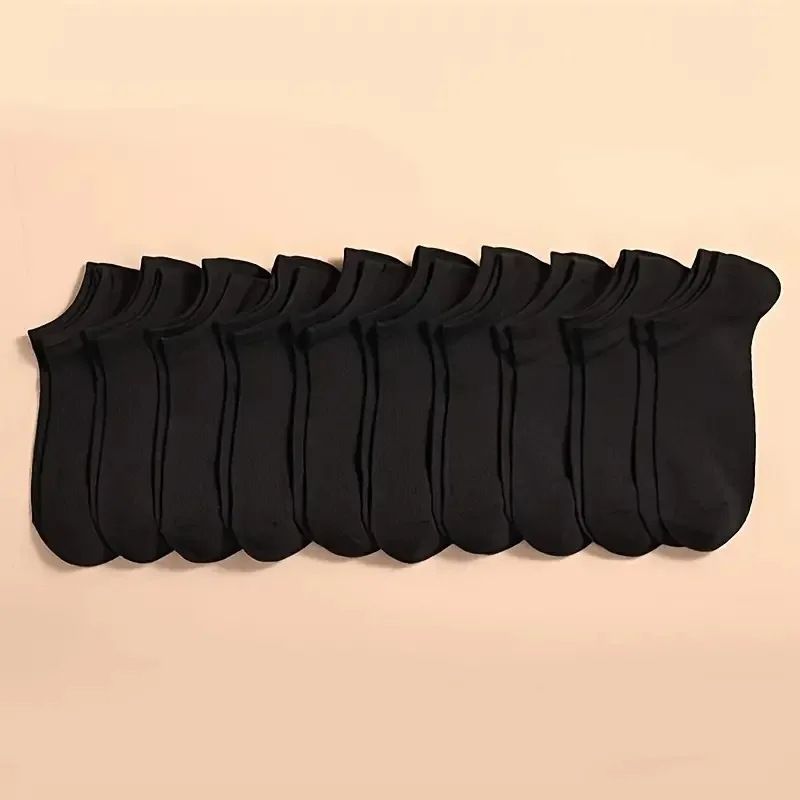 Calcetines de hombre en blanco y negro, calcetines de verano de malla fina, transpirables, calcetines de tubo cortos, calcetines deportivos casuales, calcetines de marea simples, calcetines náuticos, diez pares, 1 bolsa_voghion.com
