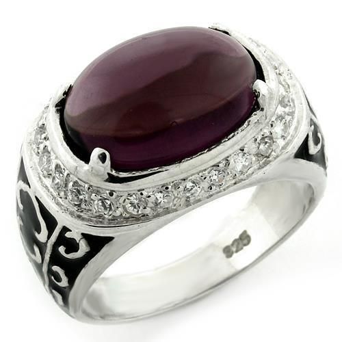 LOAS1148 - High-Polished  Sterling Silver Ring with Synthetic Glass Bead in Amethyst_voghion.com