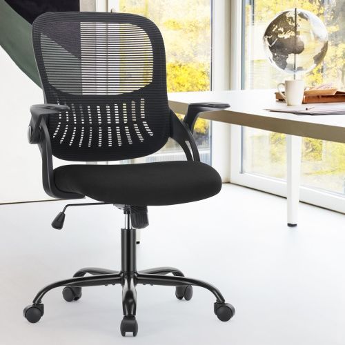Office Mid Back Ergonomic Mesh Computer Desk Larger Seat Executive Height Adjustable Swivel Task Chair With Lumbar Support_voghion.com