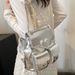 Women's Silver Heart-Shaped Fashion Backpack Multifunctional Chain Bucket Bag_voghion.com