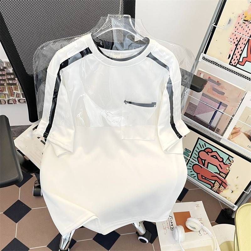 Men's Clothing Men's Trendy Brand Deconstruction Niche Design Loose Versatile Five Point Sleeve Couple T Shirt Top_voghion.com