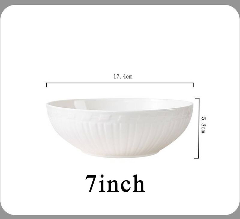 7-Inch Scandinavian Style White Ribbed Bowls Ceramic-Non-Slip Grip Design Everyday Microwave & Dishwasher Safe Cereal/Pasta Bowls_voghion.com