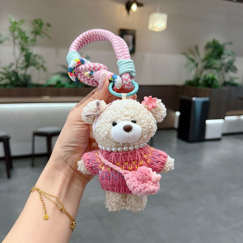 Cute Sweater Yarn Crossbody Plush Bear Keychain Cartoon Adorable Pendant Creative Doll Bag Accessory_voghion.com