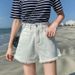 Denim shorts women with high waist, summer 2024 new super and slimming look, loose A-line wide leg hot pants for_voghion.com