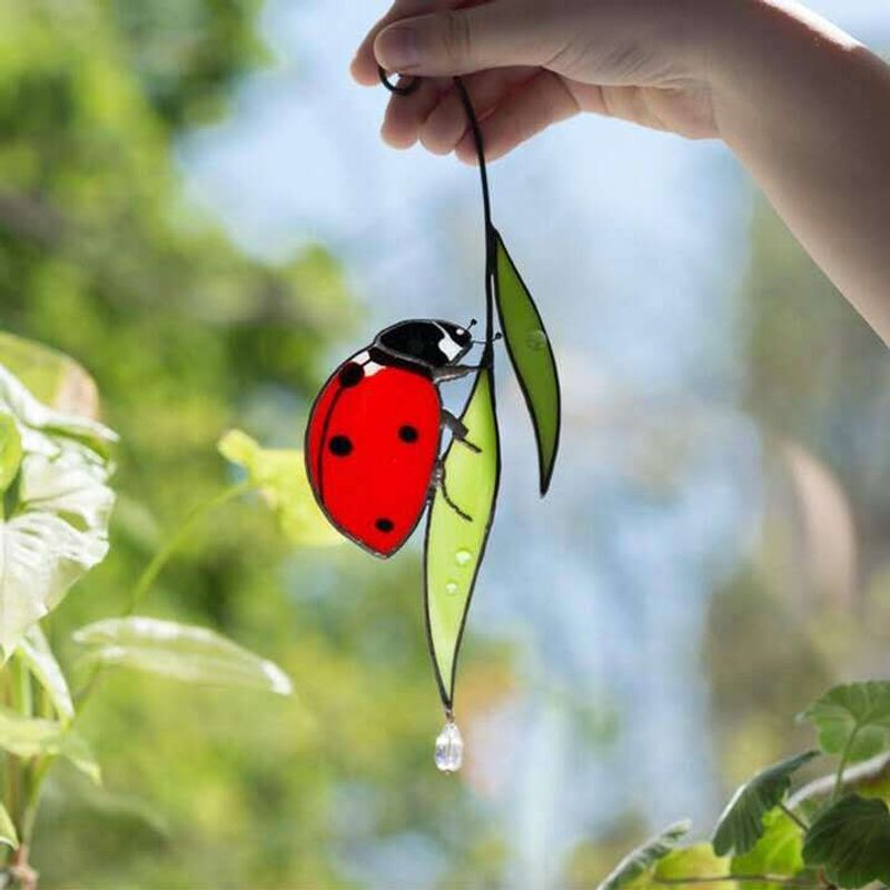Coccinella septempunctata creative resin light-transmitting home beetle cartoon colored window glass ornaments_voghion.com