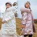 Kids’ Shiny Down Jacket – Long Winter Coat (Pink/White, Sizes 120-160cm, 50%-55% White Duck Down, Easy-Clean Shell, Korean Style_voghion.com
