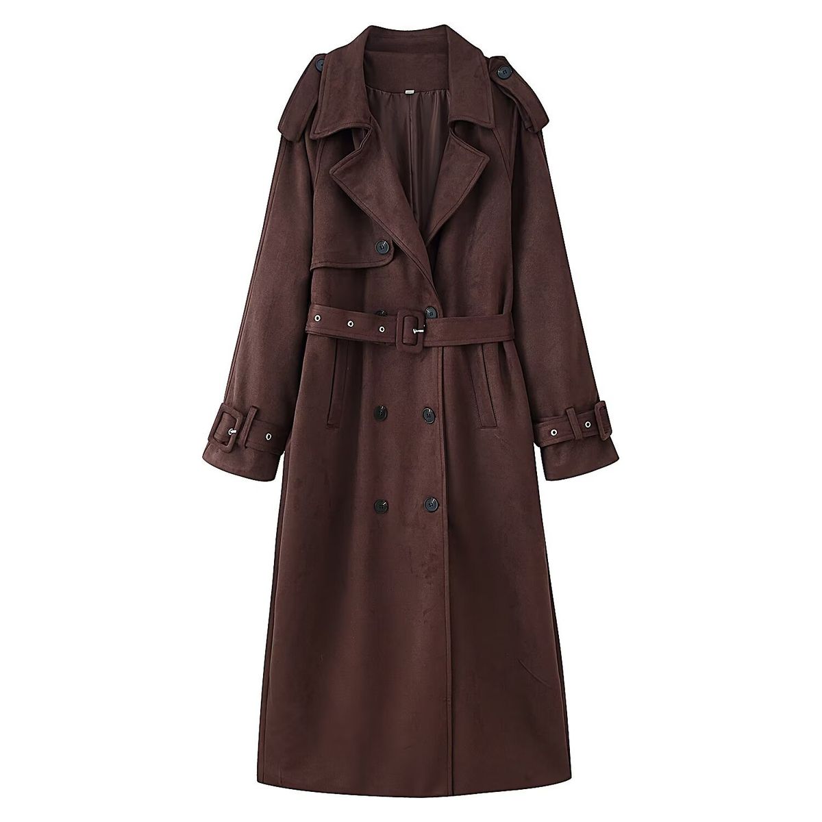 British-Inspired Belted Trench Coat – Oversized Double-Breasted Wool Blend, Longline (S-L, Stone Grey/Taupe)_voghion.com