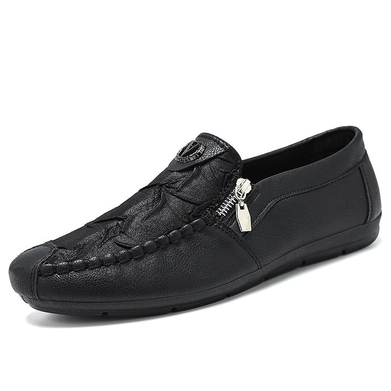 Herrenschuhe Vier-Jahreszeiten-Einzelschuhe, Retro-Reißverschluss, lässige Lederschuhe, Herrenschuhe, Slip-On, Lazy Shoes_voghion.com