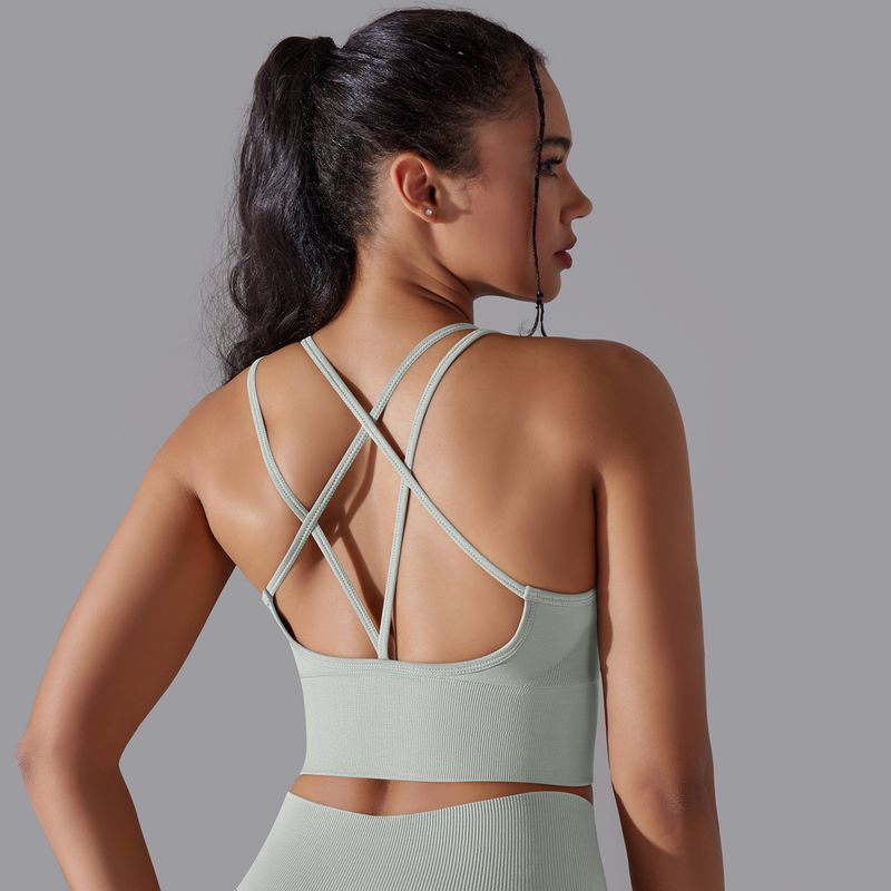 Nuovo completo da tre pezzi elasticizzato con schiena tinta unita, reggiseno sportivo da corsa, pantaloni da yoga fitness per donna_voghion.com