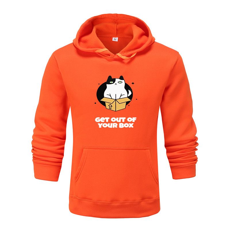 Autumn Men's Printed Three-dimensional Patch Bag Casual Orange Hooded Flip Collar With Plush and Thickened Hoodie_voghion.com