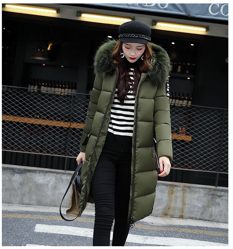 Women's Clothing Slim Fit Long Puffer Coat With Detachable Faux Fur Hood, Thicken Down Alternative Jacket, 3D Embroidery, Windproof Winter Coat_voghion.com