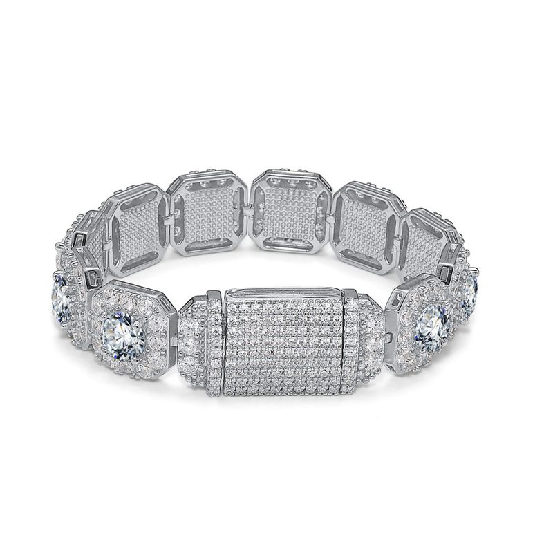 Bracciale da uomo in stile INS dritto con pietra principale in argento puro e moissanite da 2 carati, stile Rock-Sugar Hip-Hop_voghion.com