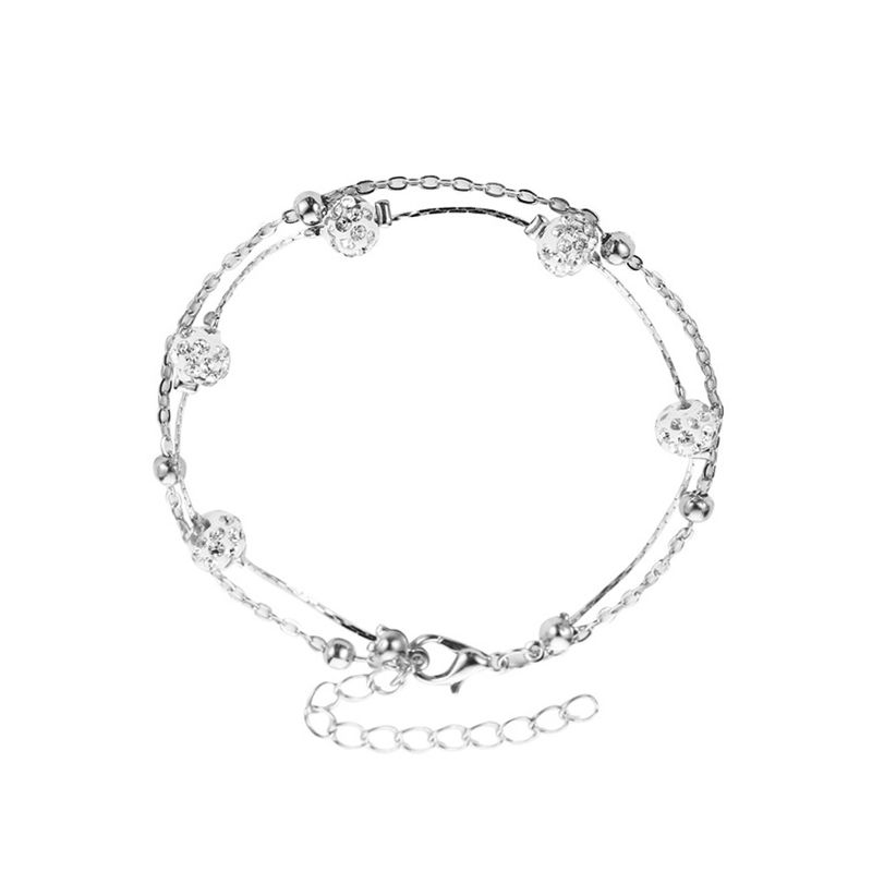 Shuosbai Rhinestone Balls Dwuwarstwowe damskie koraliki ze stopu na kostkę Regulowany łańcuszek Anklet Akcesoria do stóp_voghion.com