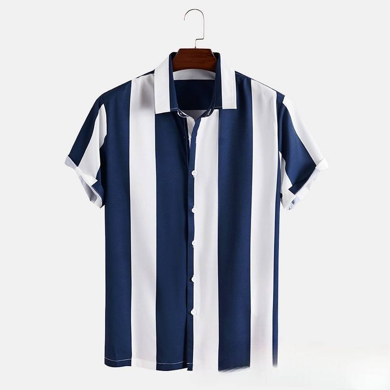 Men's Clothing New Striped Men's Shirt Beach Shirt Hawaiian Short Sleeved Men's Shirt_voghion.com