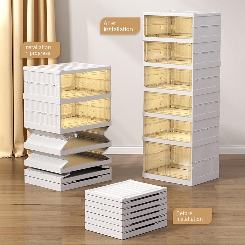 Shoe Cabinet Free Installation And Folding Transparent Folding Shoe Rack Plastic Shoe Box Storage Shoe Space Saving Storage Box Cross Border Factory_voghion.com