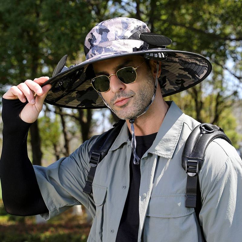Anti-UV Sunshade - Cross-border Bestseller, Outdoor Summer Fishing Protection, Sun Protection Air-Conditioning Fan Fisherman Sun Hat_voghion.com