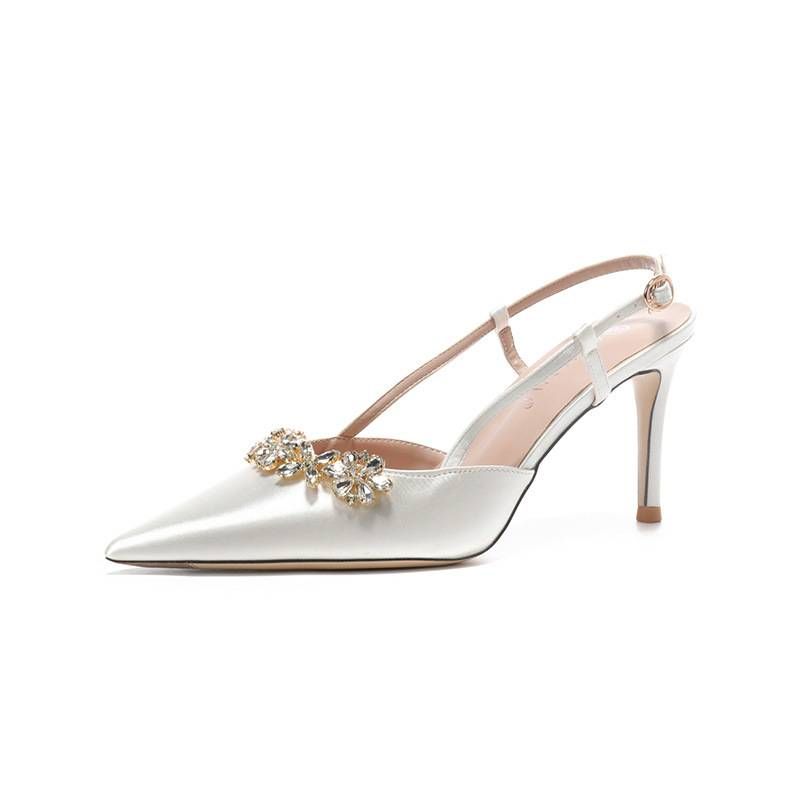 Women's Evening Heels – Pointed Toe Satin Wedding Shoes With Rhinestones (Elegant & Secure)_voghion.com