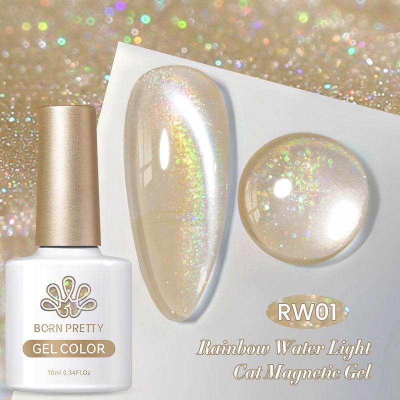 BORN PRETTY Ice Transparent Rainbow Cat Eye Gel – Transparenter, farbaufhellender, schimmernder Chamäleon-Nagellack mit holografischem Glitzer_voghion.com