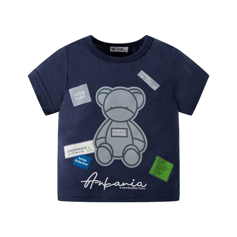 mor & børn tegneserie kortærmet t-shirt koreansk børnetøj Trendy mærke bjørnetryk dreng babyoverdele_voghion.com